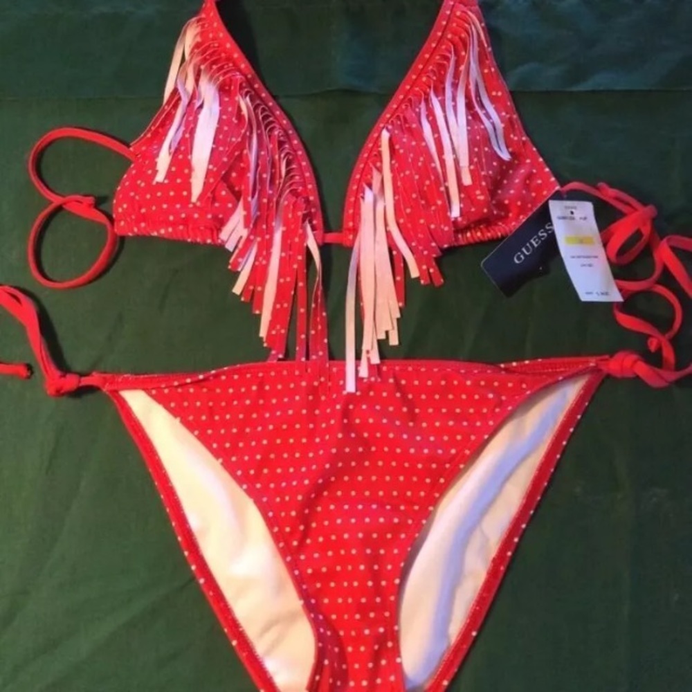 (A13) NEW Red polka dot fringe bikini GUESS Medium